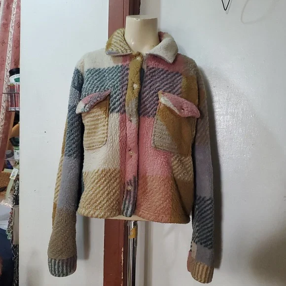 Thread & Supply Multicolor Check Plaid Teddy Jacket Size S - Picture 2 of 11